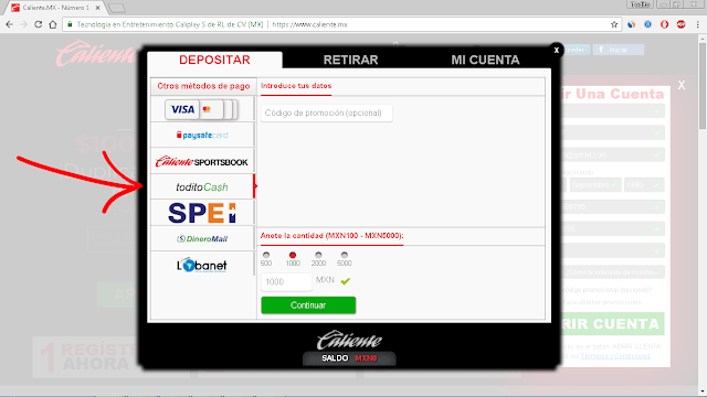Caliente - ToditoCash » ¿Cómo Retirar e Ingresar Dinero? 2 toditocash retirar ingresar caliente