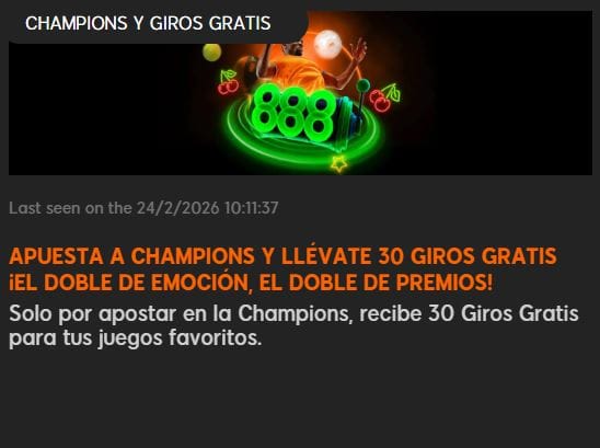 888Sport Champions Giros Gratis
